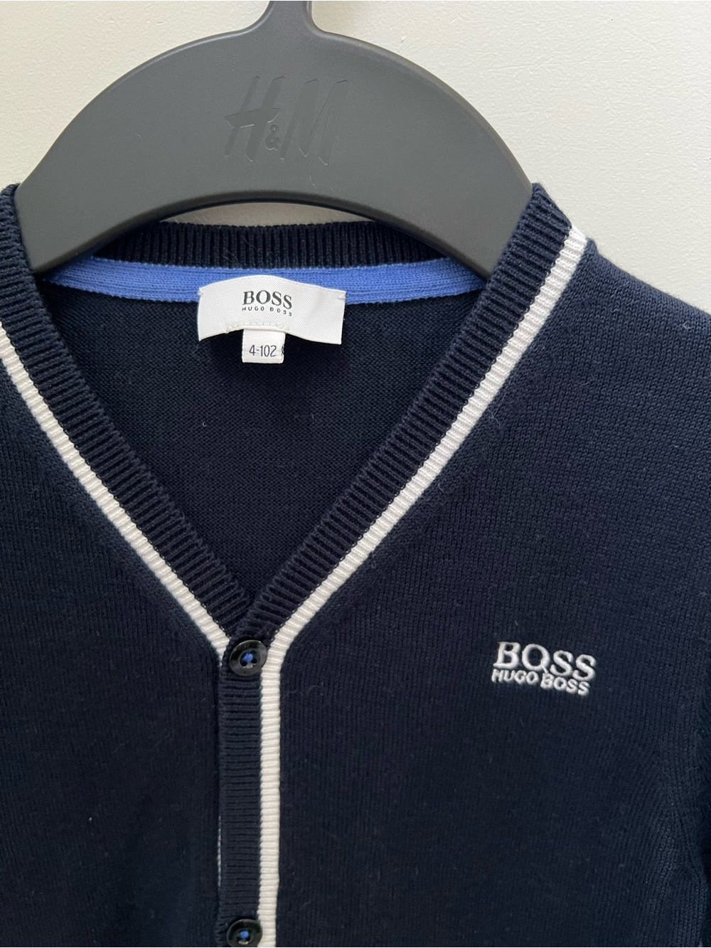 Hugo Boss Navy Cardigan with White Trim 100% soft cotton